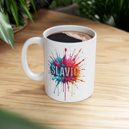 SLAVIC Colorful Paint Splatter White Mug product type