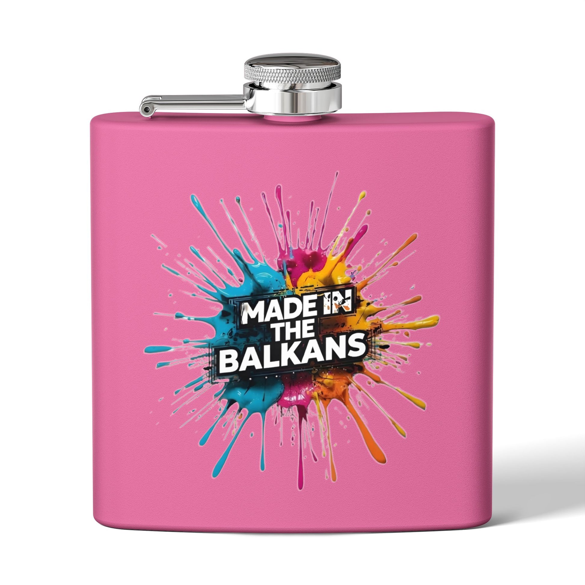 Colorful Paint Splatter Made In The Balkans Pink Flask product type