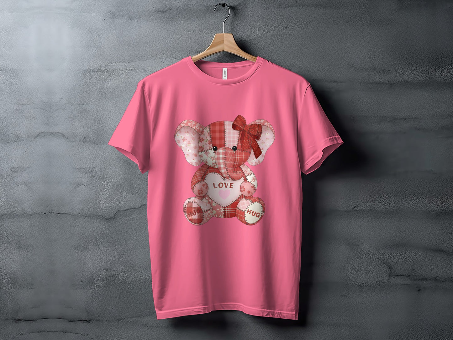Cute Patchwork Elephant with Love and Hug T-Shirt