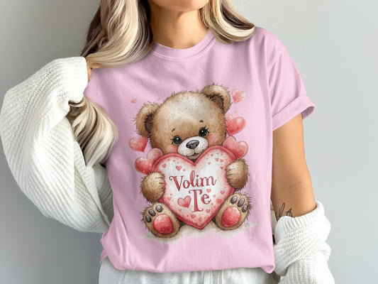 Volim Te Teddy Bear and Hearts Graphic T-Shirt