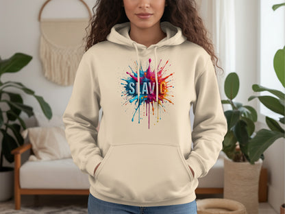 Vibrant Slavic Splash Artistic Beige Hoodie product type