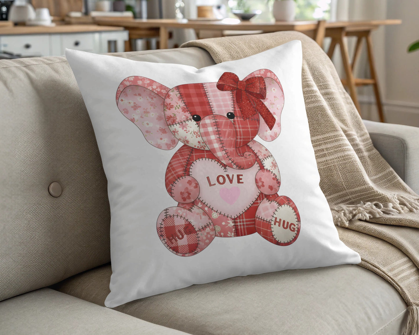 Cute Elephant Design Love and Hug Throw Pillow