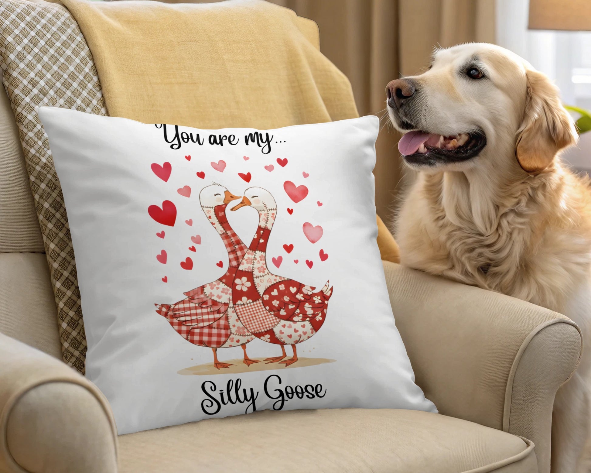 You Are My Silly Goose Pillow with Heart Design