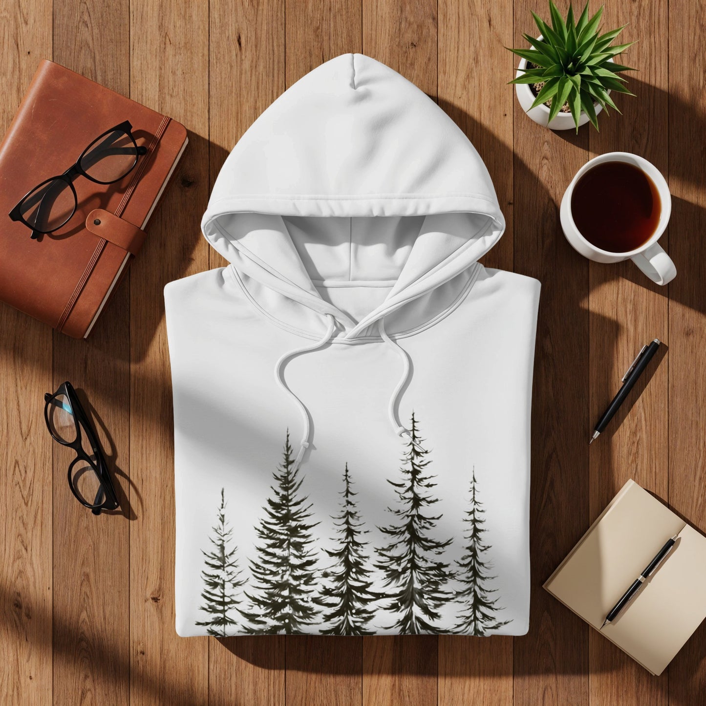 Nature Pine Trees Design White Hoodie Product