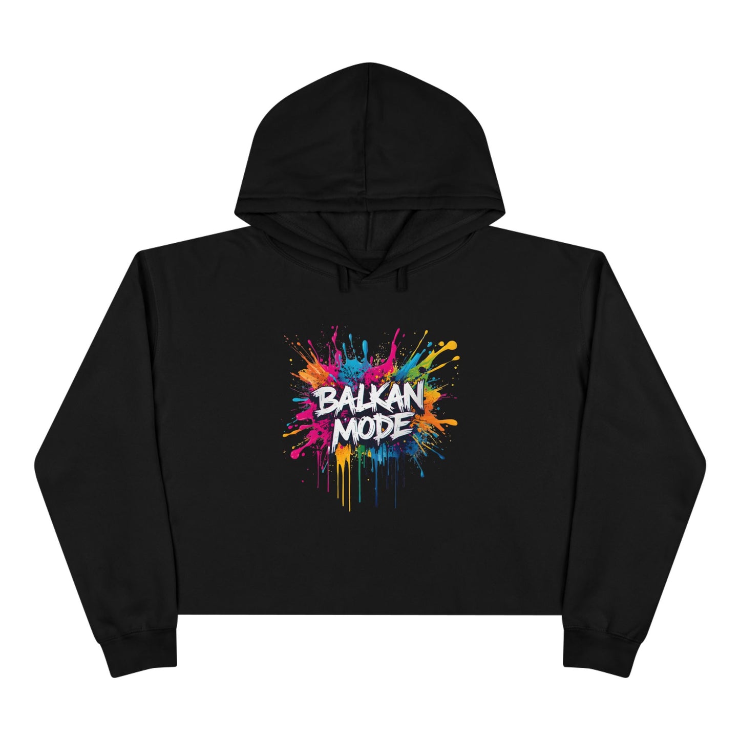 Balkan Mode Vibrant Paint Splatter Design Black Cropped Hoodie product type