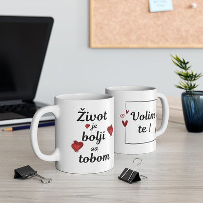 Romantic Život je bolji sa tobom and Volim te mug set