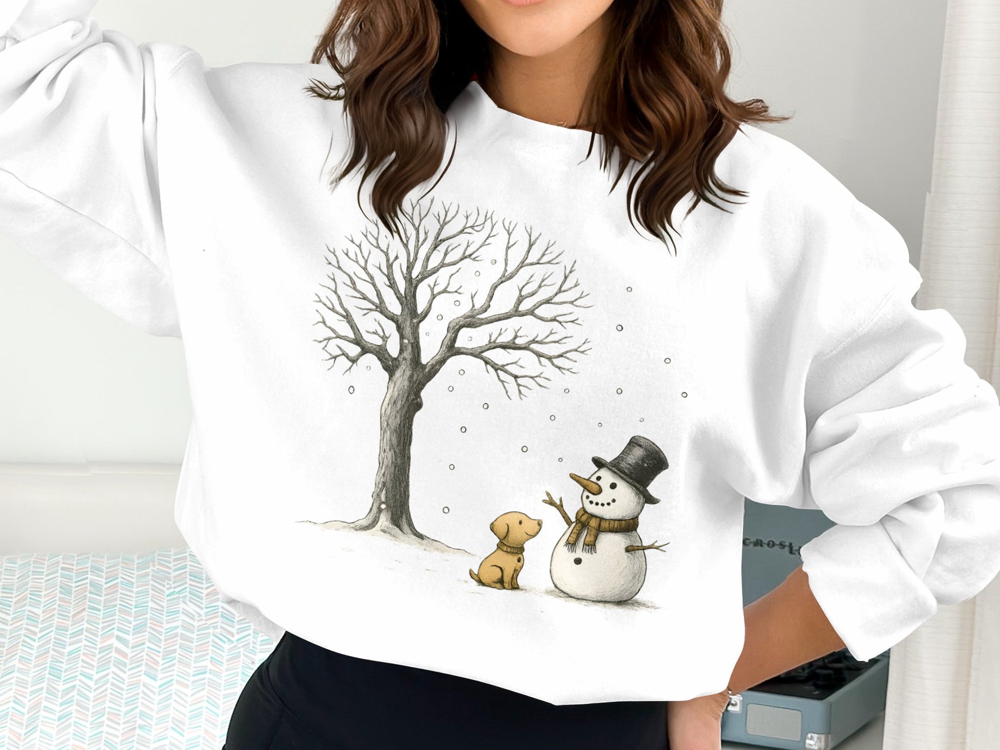 Cute Snowman With Dog Winter Holiday Sweatshirt