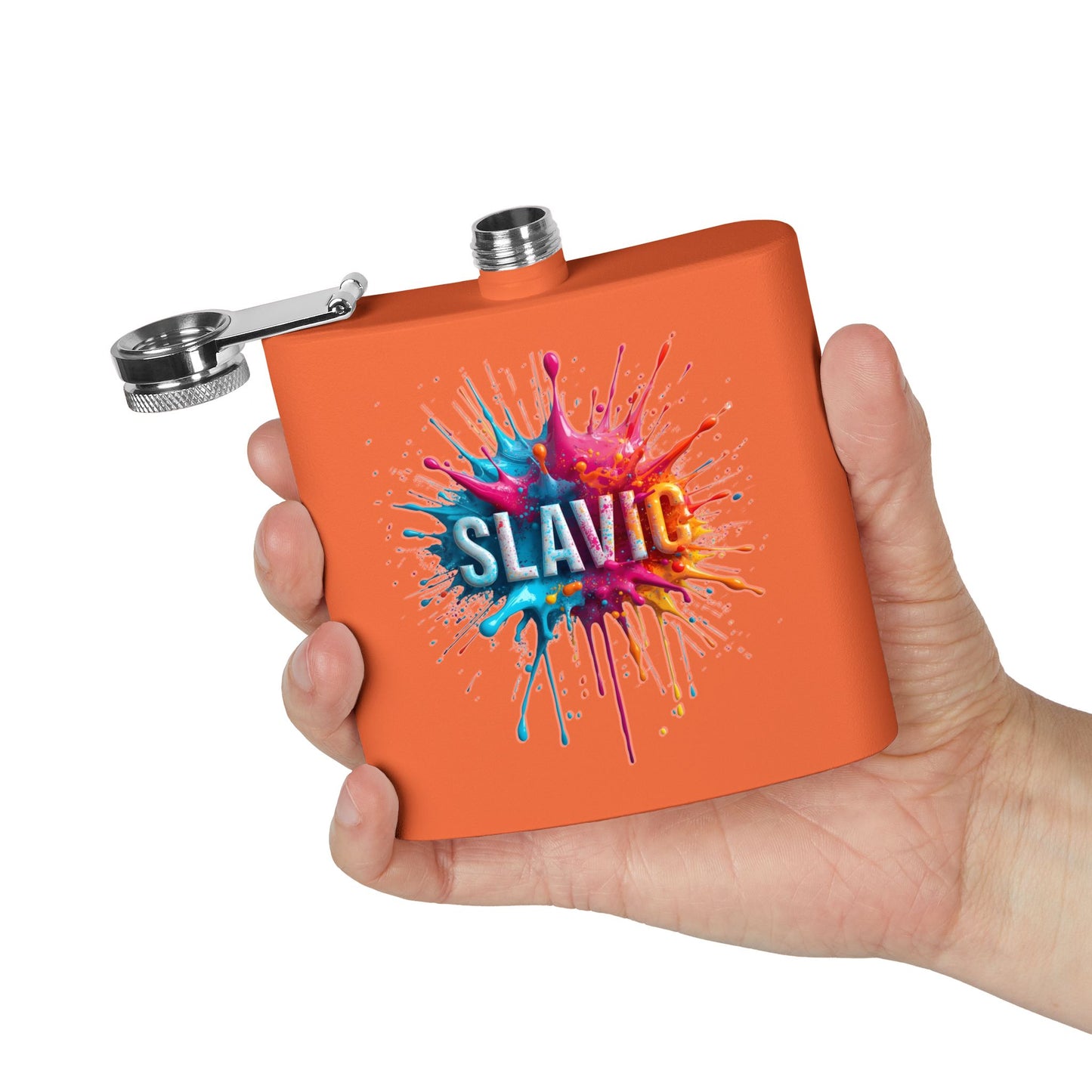 Orange Flask Slavic Text Colorful Splash Design product type