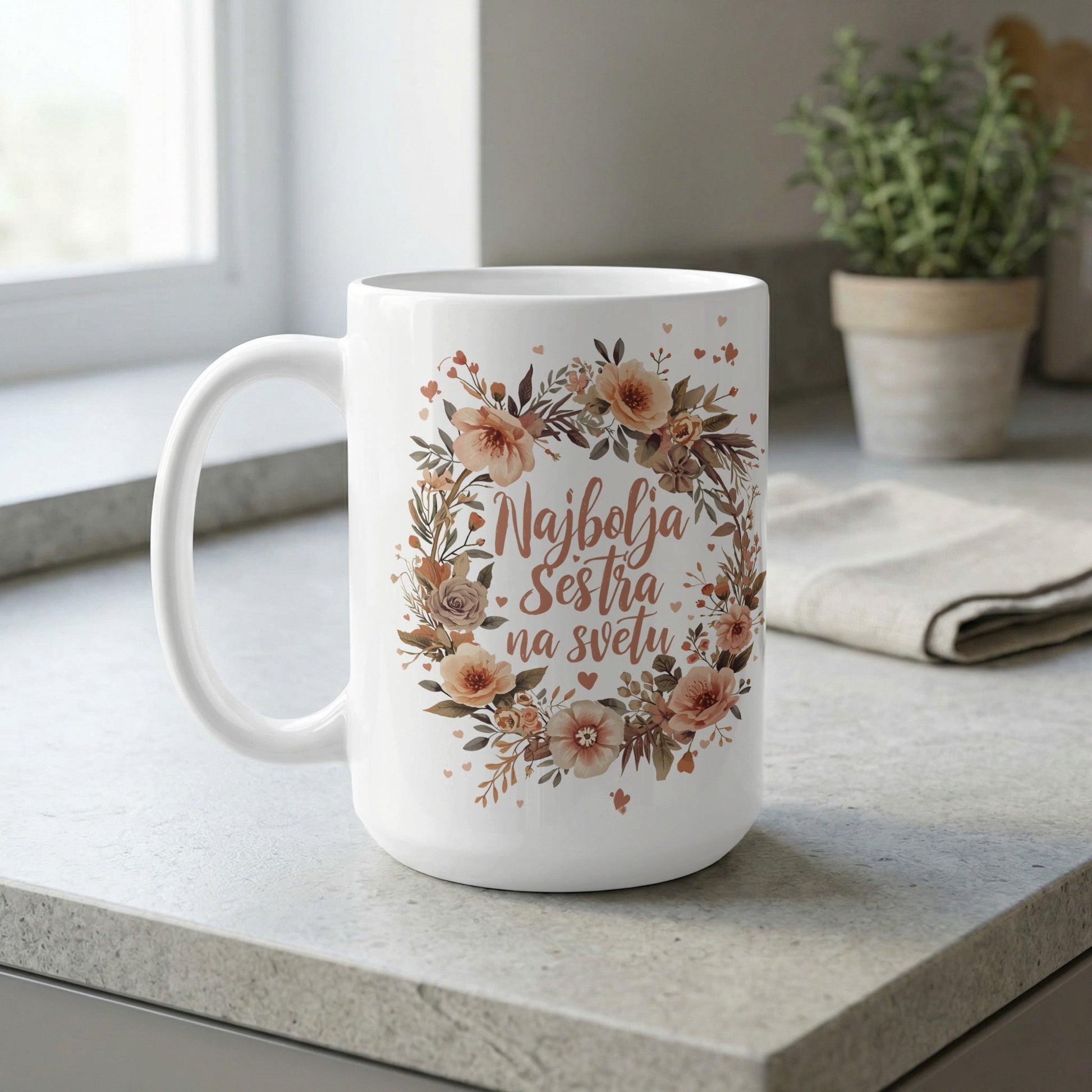 Najbolja sestra na svetu floral design mug