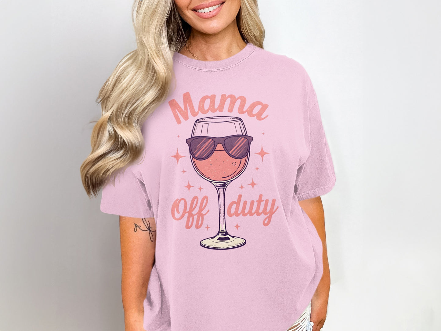 Mama Off Duty Wine Glass Graphic Tee Shirt