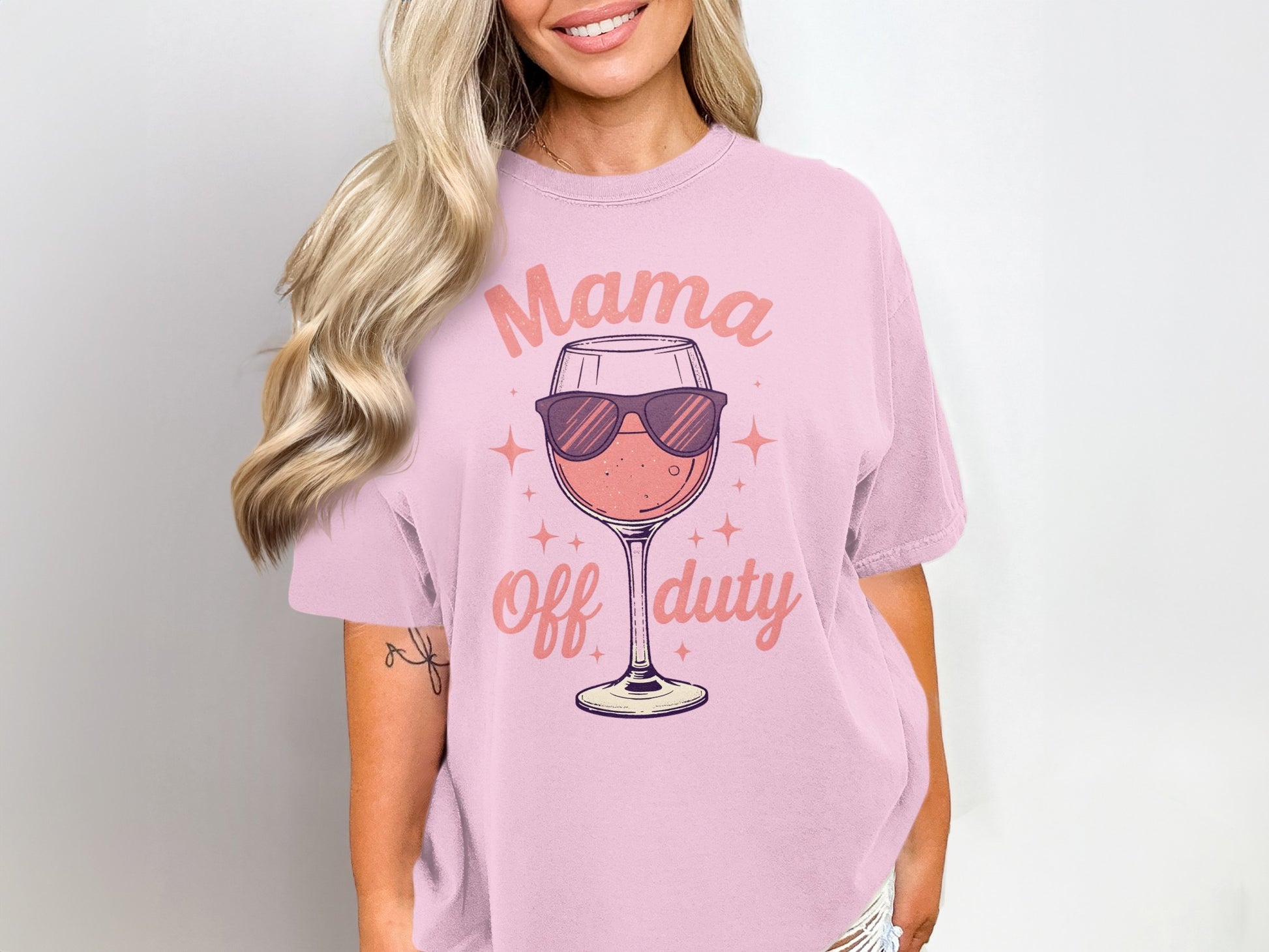 Mama Off Duty Wine Glass Graphic Tee Shirt