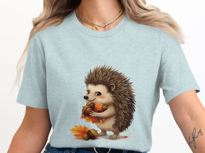 Cute Hedgehog with Autumn Leaves T-shirt product