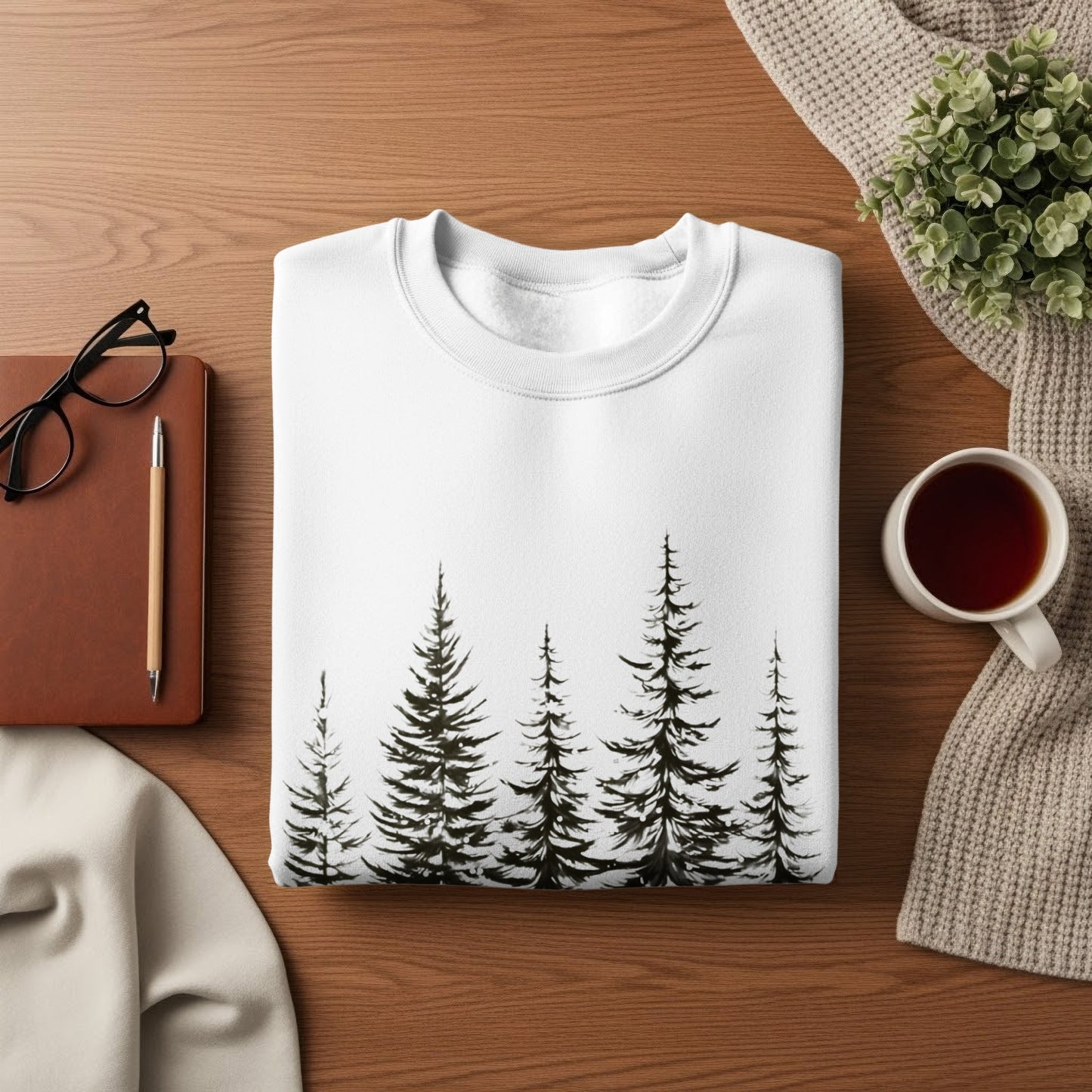 Cozy sweatshirt with evergreen tree graphic design