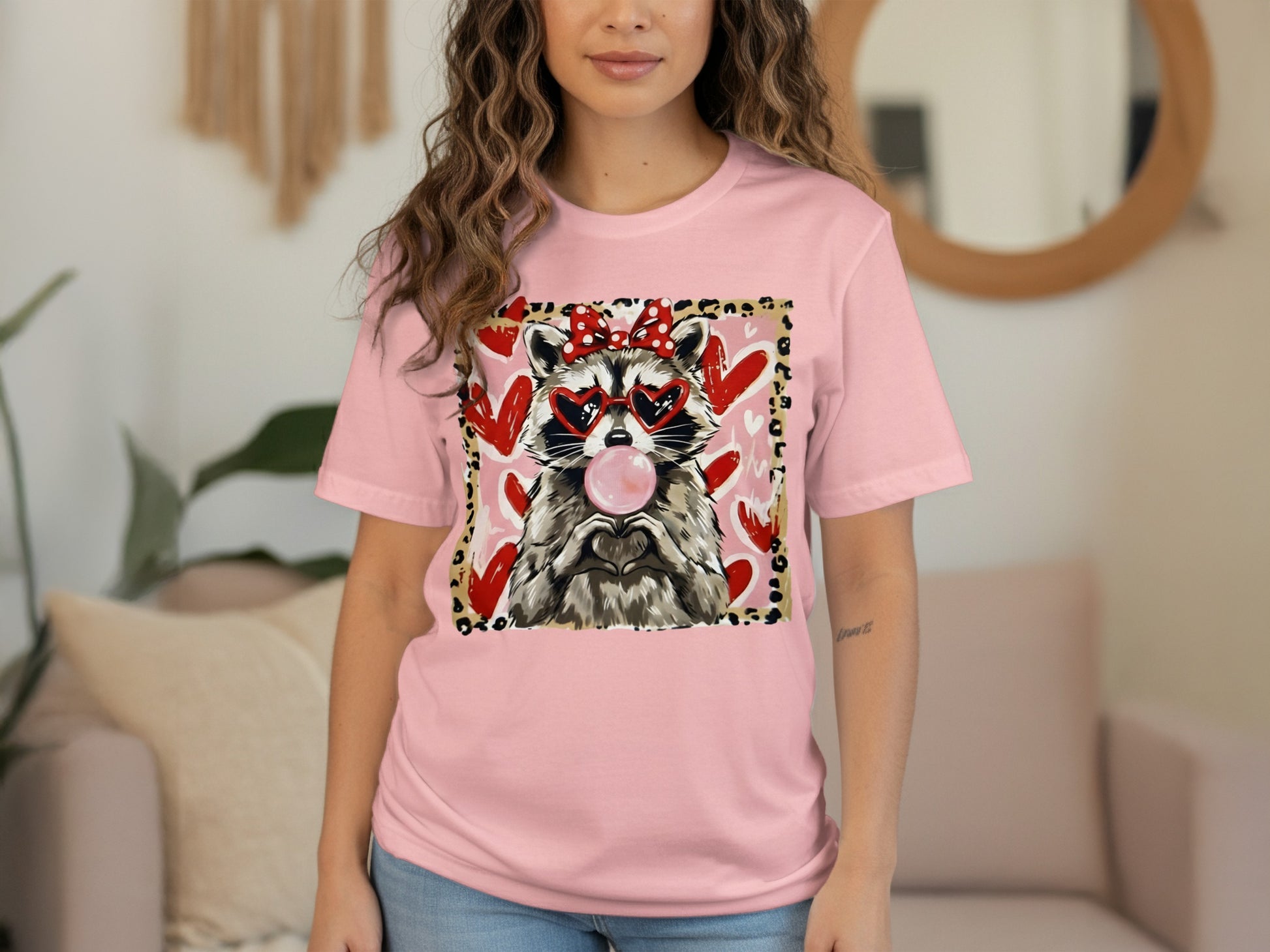 Cute Raccoon with Hearts Graphic Tee Shirt Product