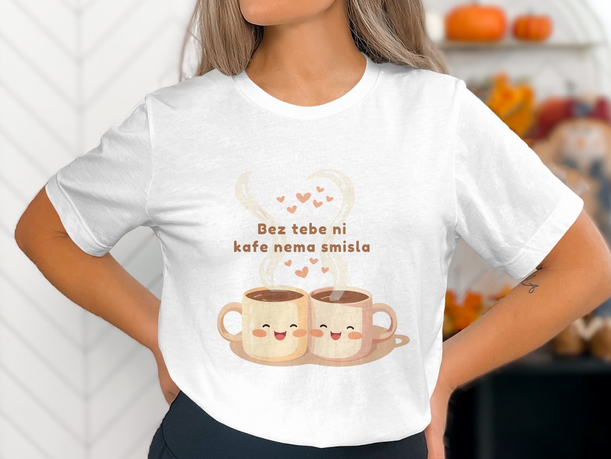 Cute Coffee Cup Faces Shirt with Heart Steam Design