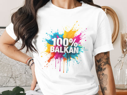 100% Balkan colorful paint splash t-shirt