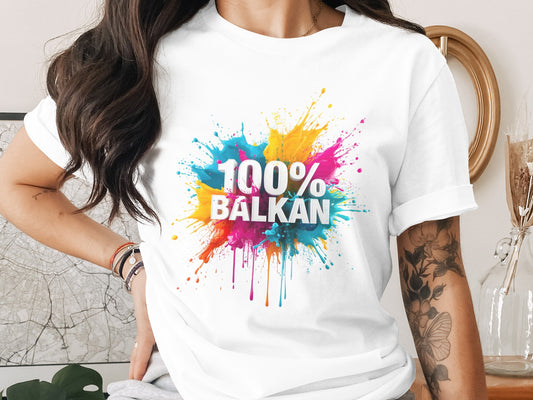 100% Balkan colorful paint splash t-shirt