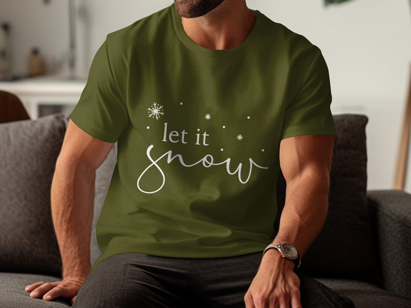 Festive Green Let It Snow Winter Holiday T-Shirt