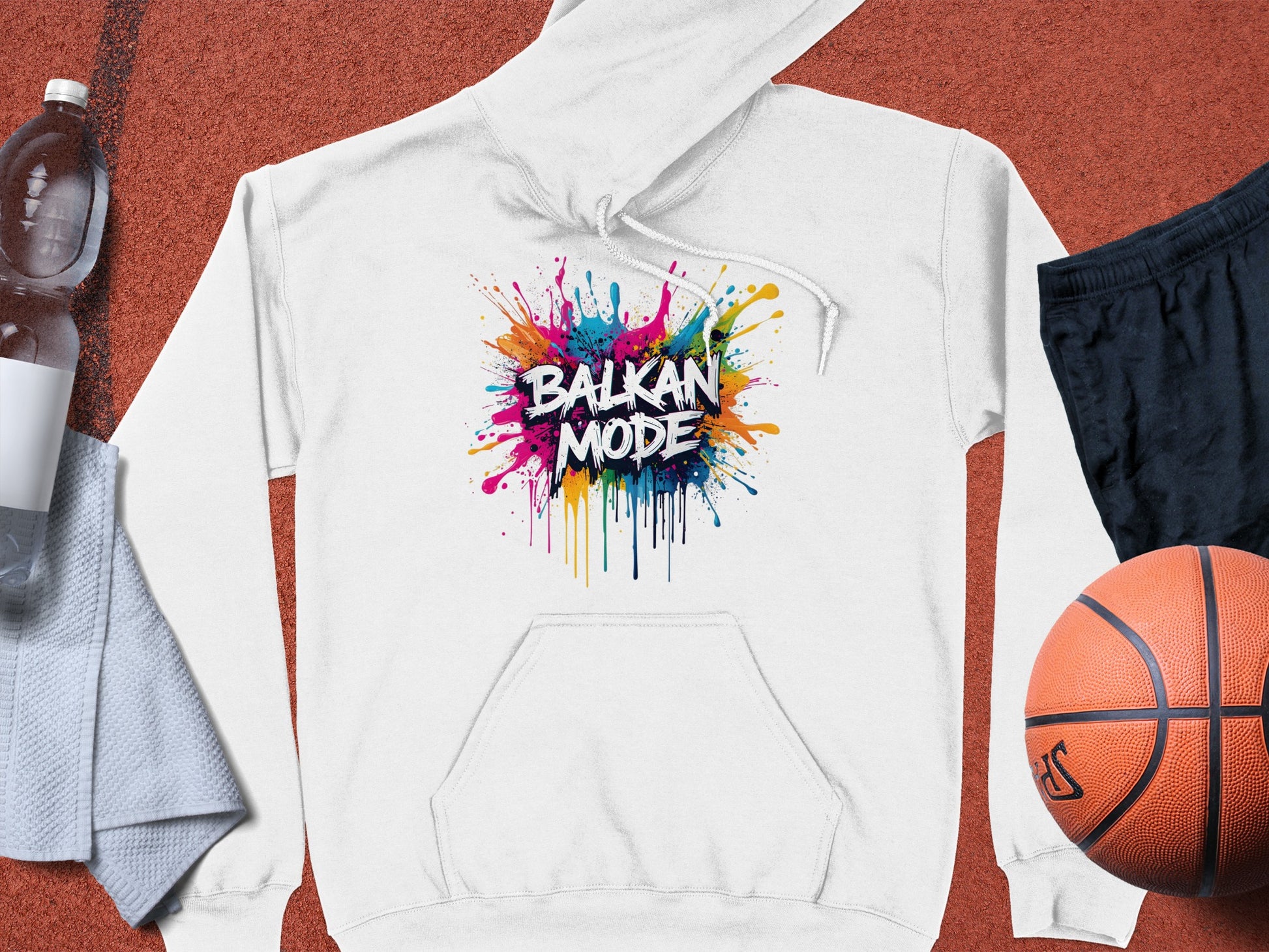 BALKAN MODE Colorful Paint Splash White Hoodie product type