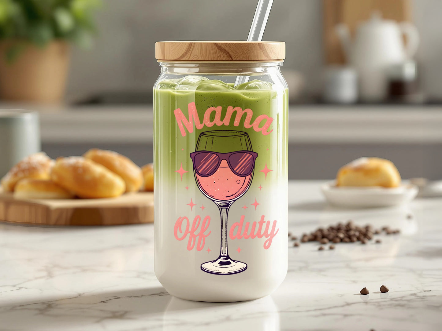 Mama Off Duty Mason Jar Tumbler with Bamboo Lid