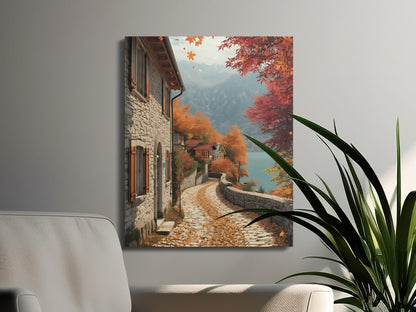 Scenic Autumn Village Pathway Landscape Wall Art product