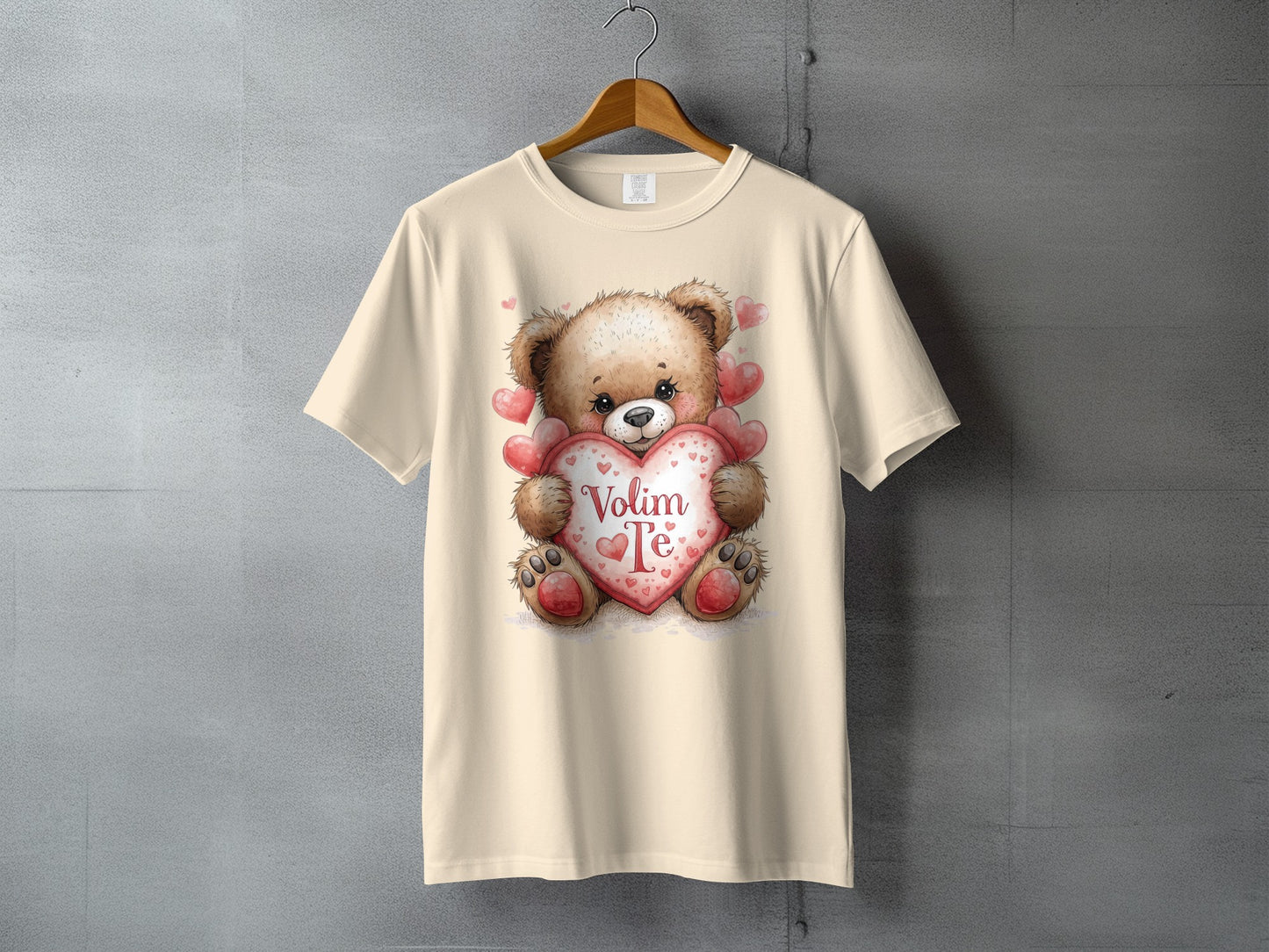 Cute Teddy Bear Holding Heart Graphic on Beige T-shirt