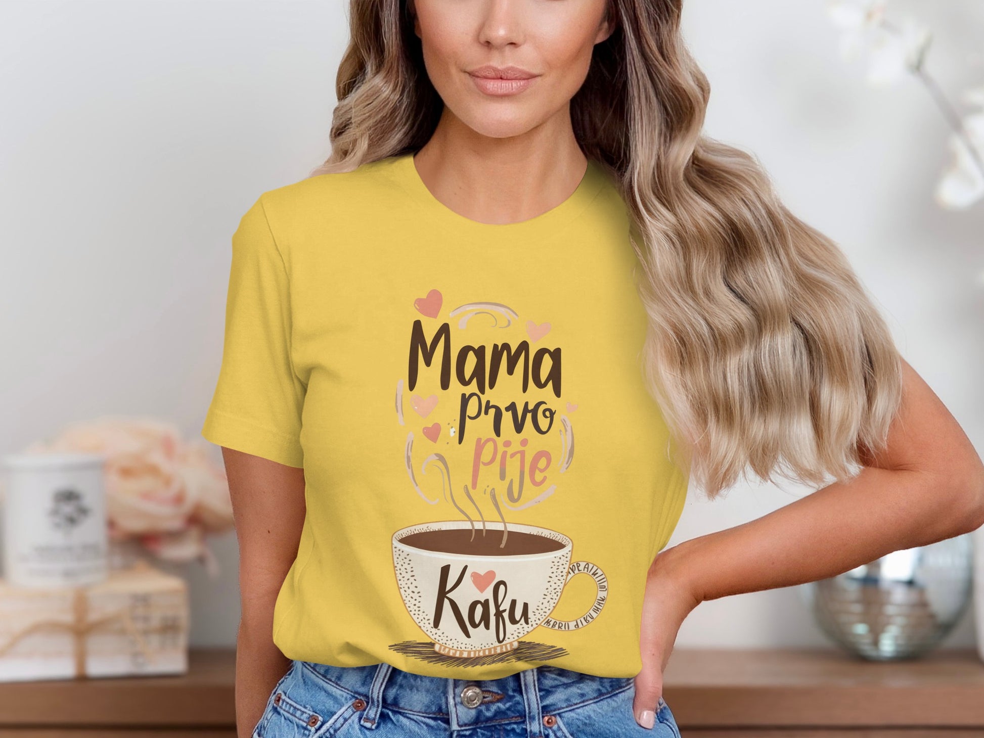 Mama Prvo Pije Kafu Printed Shirt for Moms