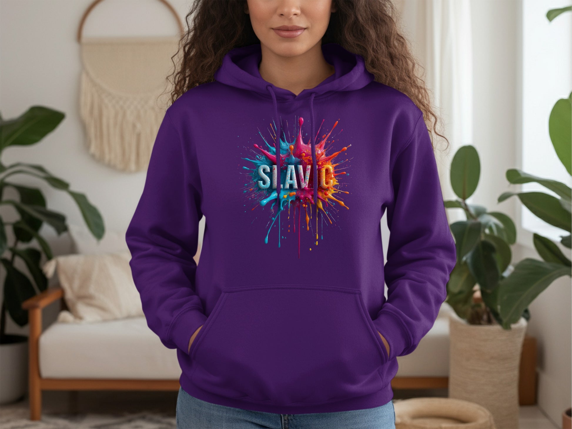 SLAVIC Colorful Splatter Design Purple Hoodie product type