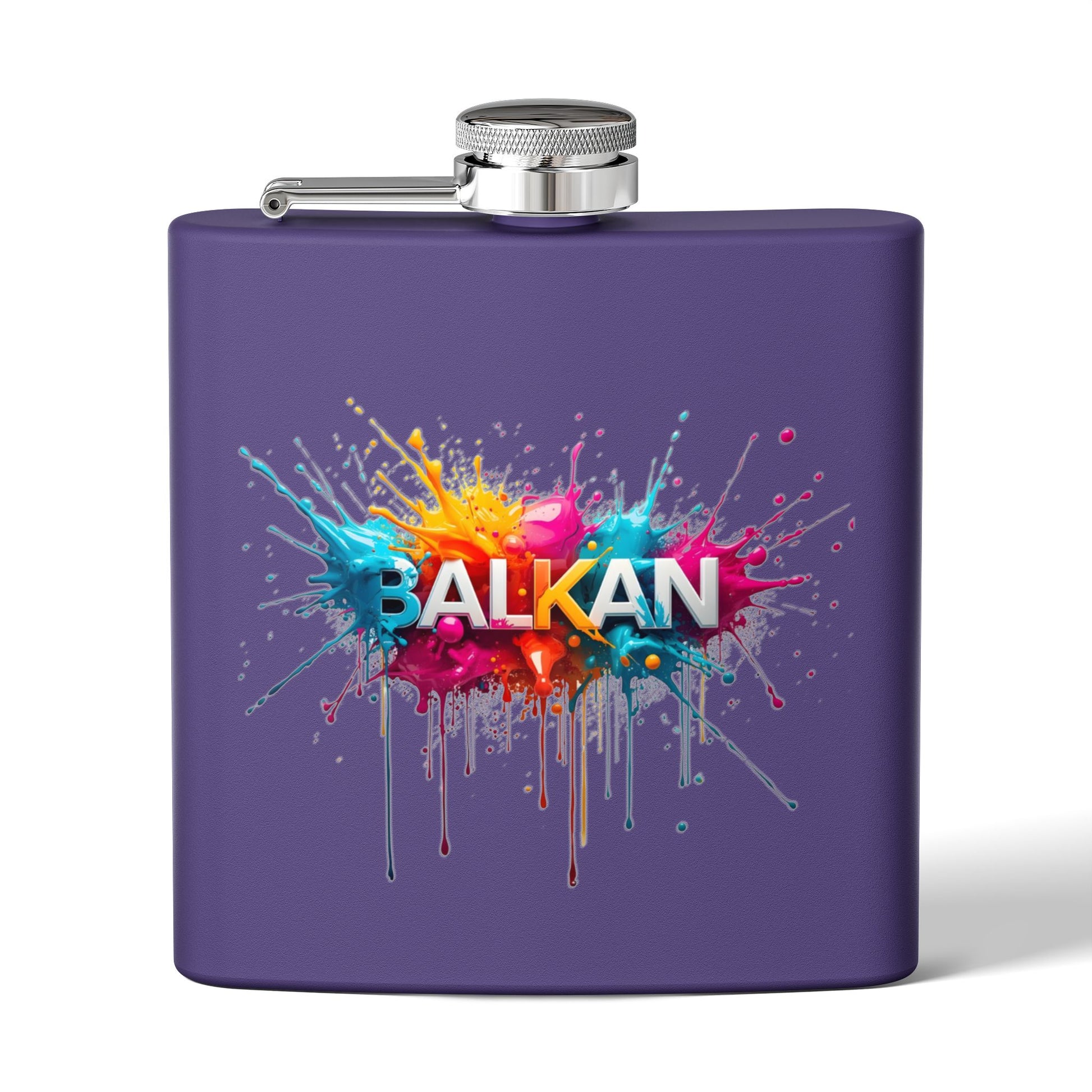 Purple Balkan Colorful Paint Splatter Artistic Hip Flask
