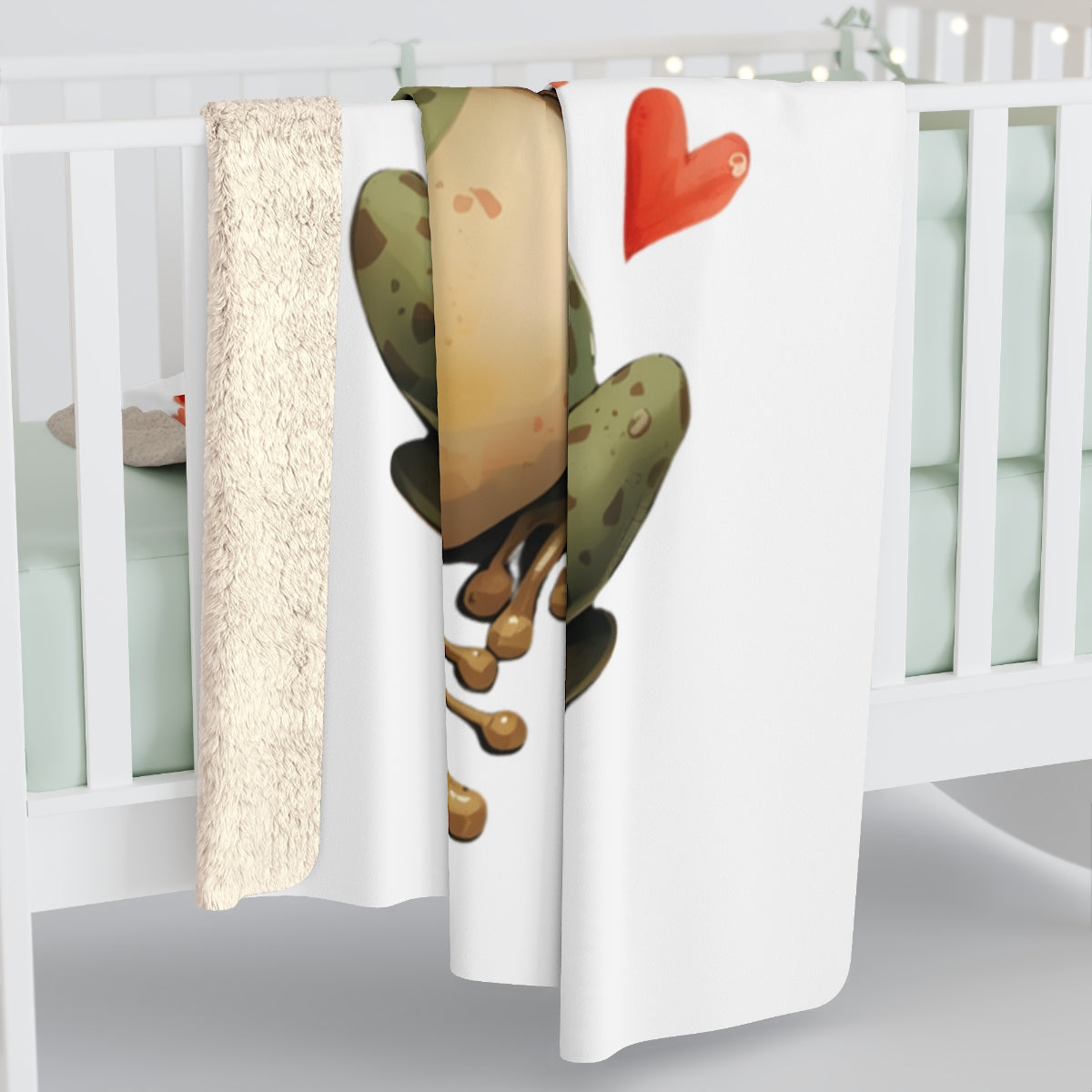 Cute Frog with Red Heart Design Baby Blanket