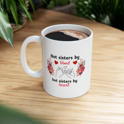 Sisters By Heart Mug, Whimsical Floral Ceramic Mug