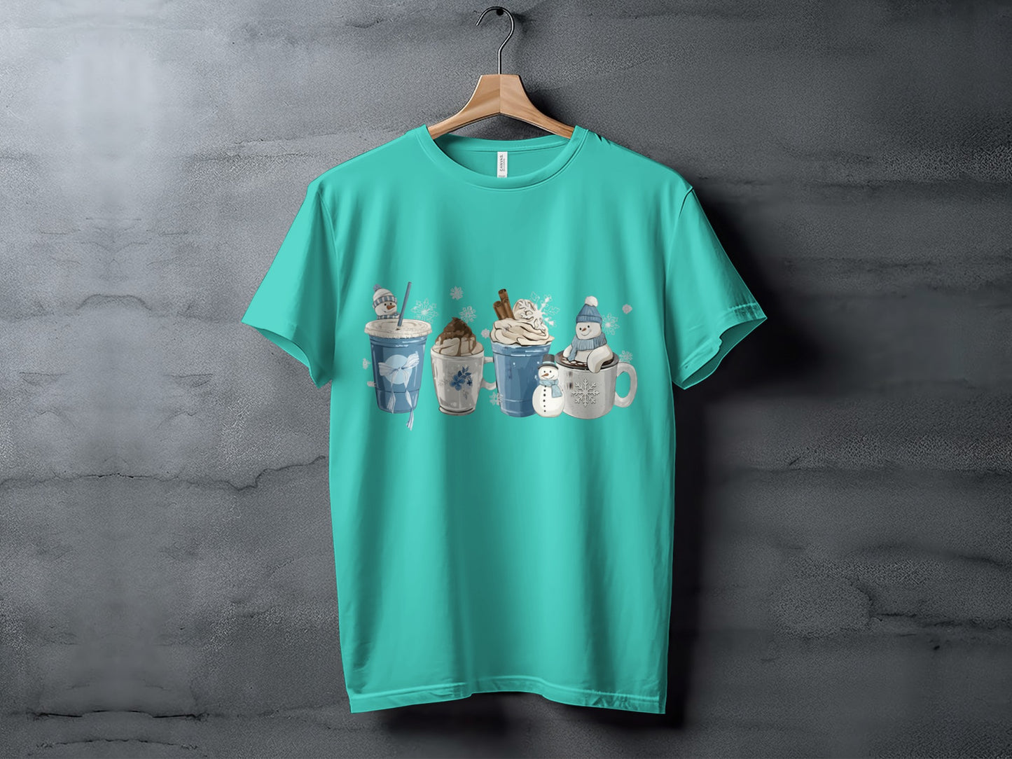 Festive Hot Chocolate and Snowman Scene T-shirt