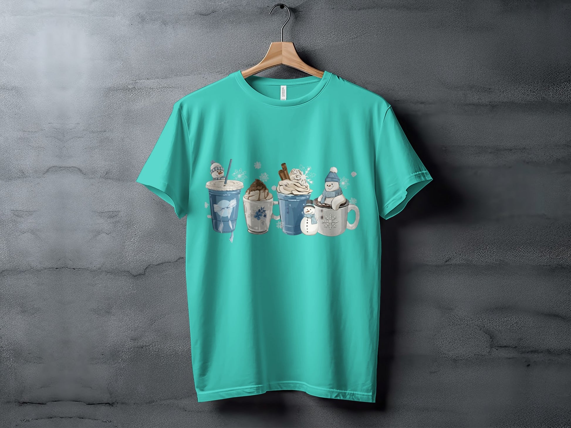 Festive Hot Chocolate and Snowman Scene T-shirt
