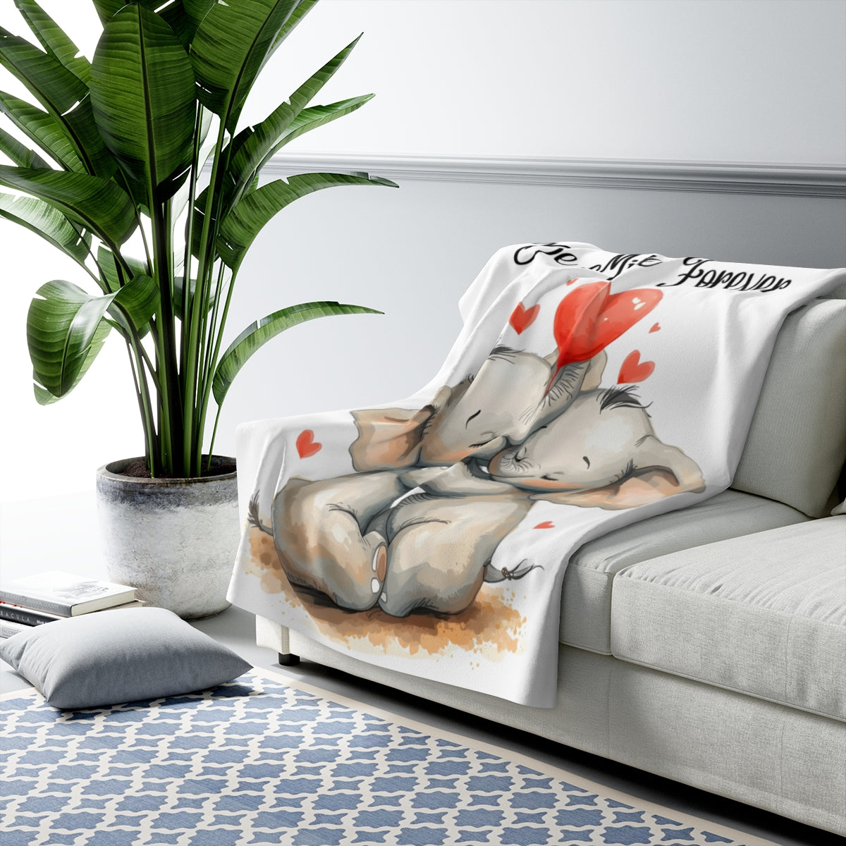 Cute Elephants with Heart Balloon Throw Blanket