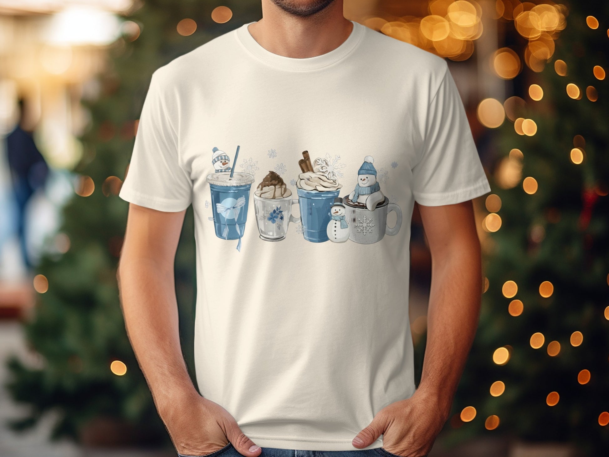 Festive Winter Drinks Snowman Christmas Graphic Tee