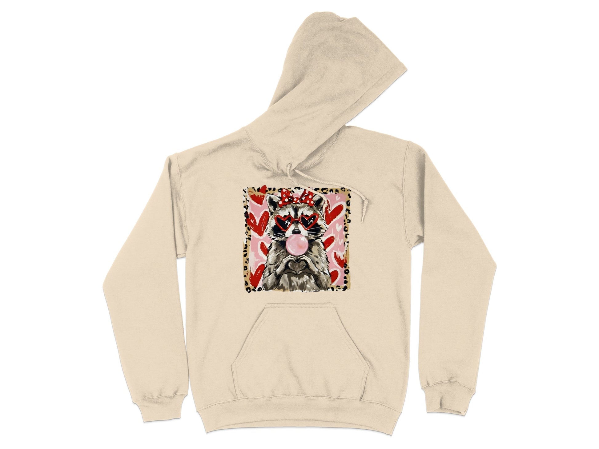 Cute Raccoon with Hearts Print Hoodie Apparel