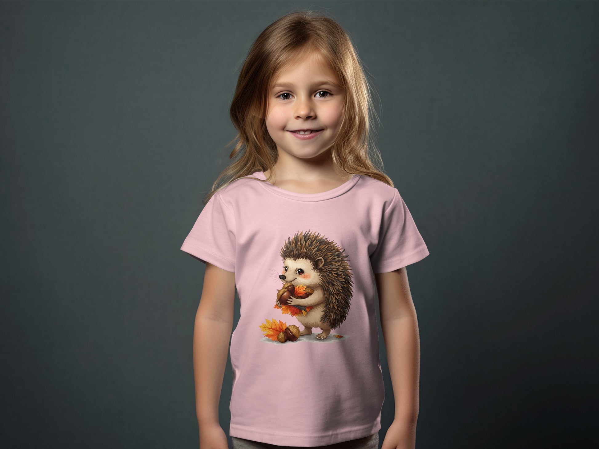Adorable Hedgehog and Leaves Pink Kids T-Shirt product