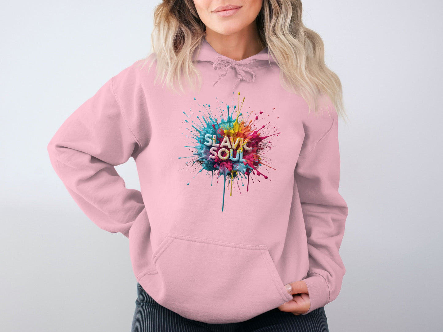 Pink Hoodie Slavic Soul Colorful Splash Design product type