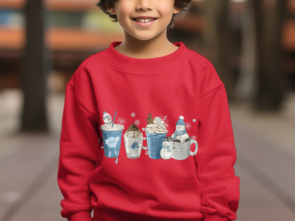 Festive Hot Cocoa and Snowman Design Kids Sweatshirt