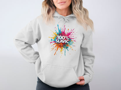 100% SLAVIC Colorful Splash Design White Hoodie product type