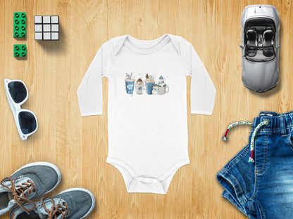 Cute Animal Print Long Sleeve White Baby Onesie