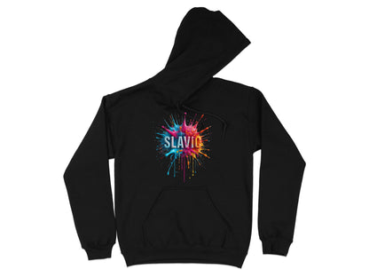 Black Hoodie SLAVIC Colorful Paint Splatter Design product type