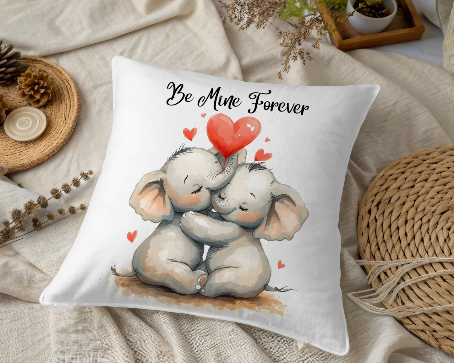 Be Mine Forever Elephant Love Decorative Pillow