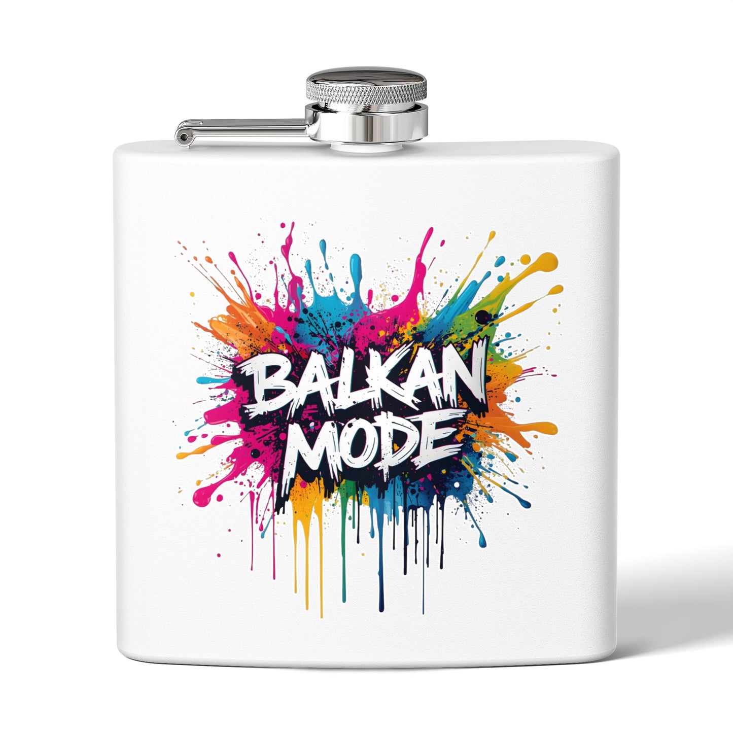 Balkan Mode Paint Splatter White Hip Flask product type