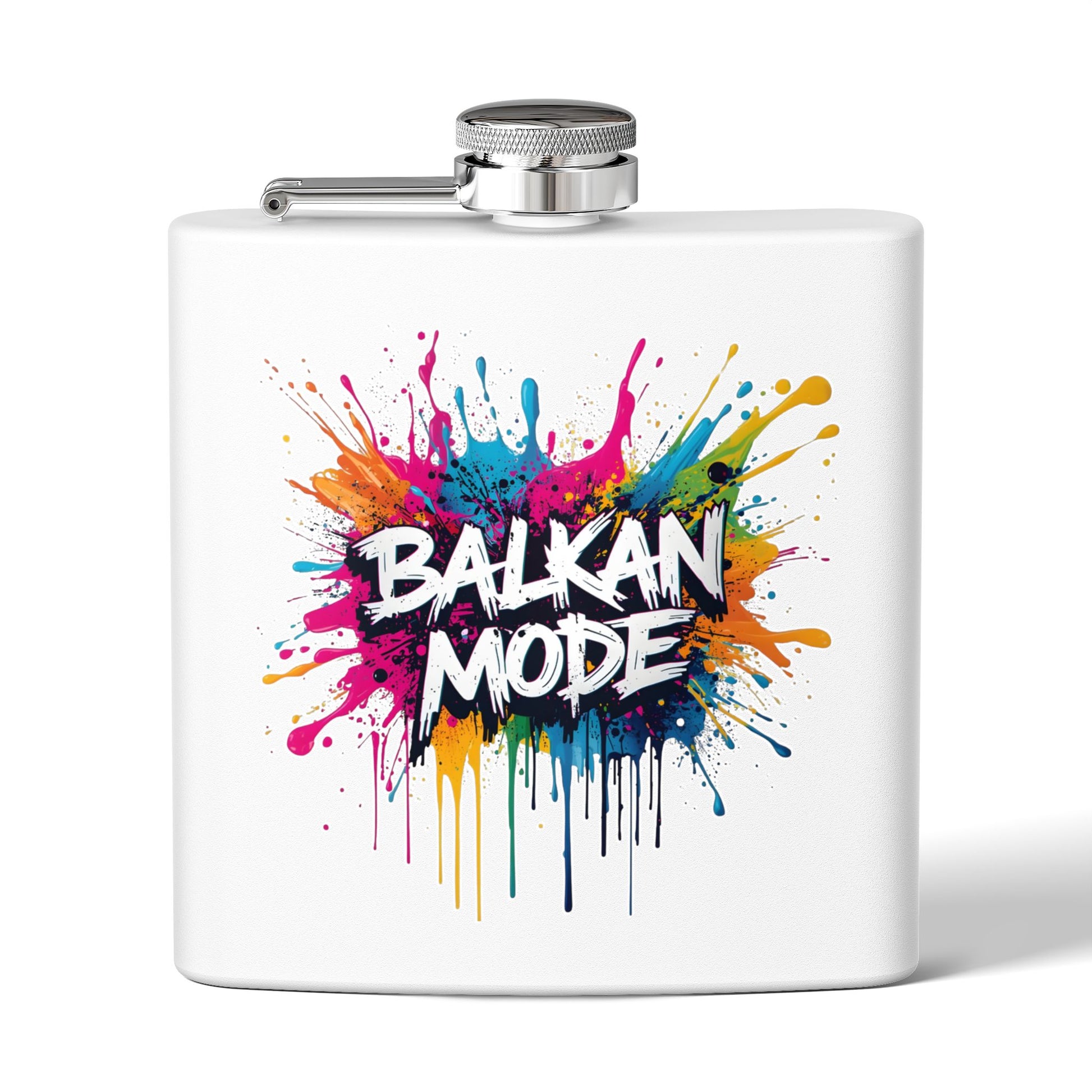 Balkan Mode Paint Splatter White Hip Flask product type