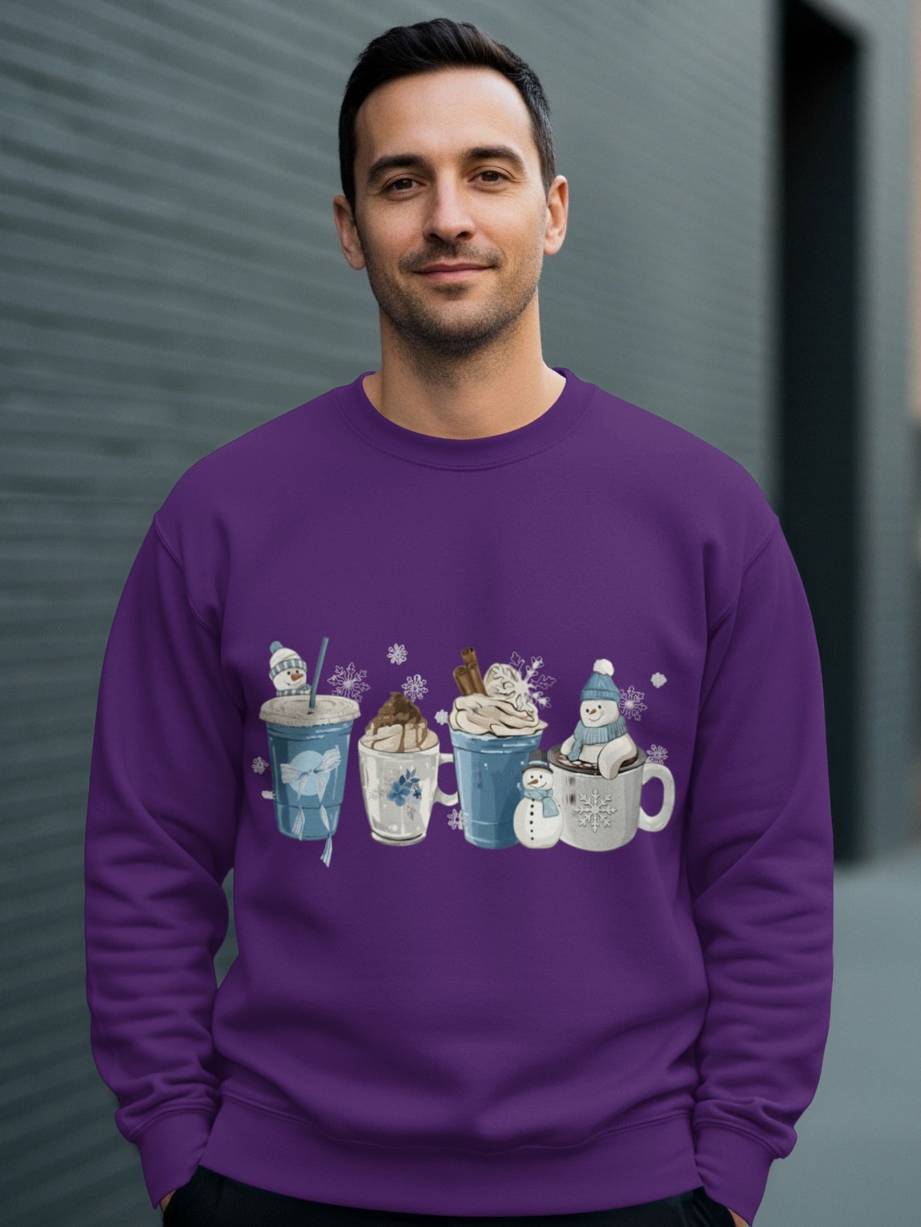 Cozy Winter Drinks Graphic Purple Sweatshirt