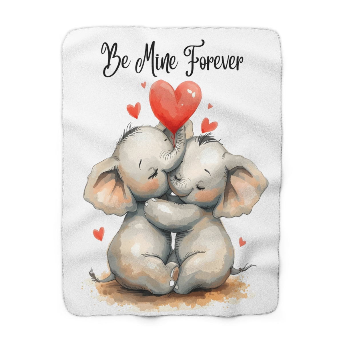 Be Mine Forever elephants watercolor sherpa fleece blanket