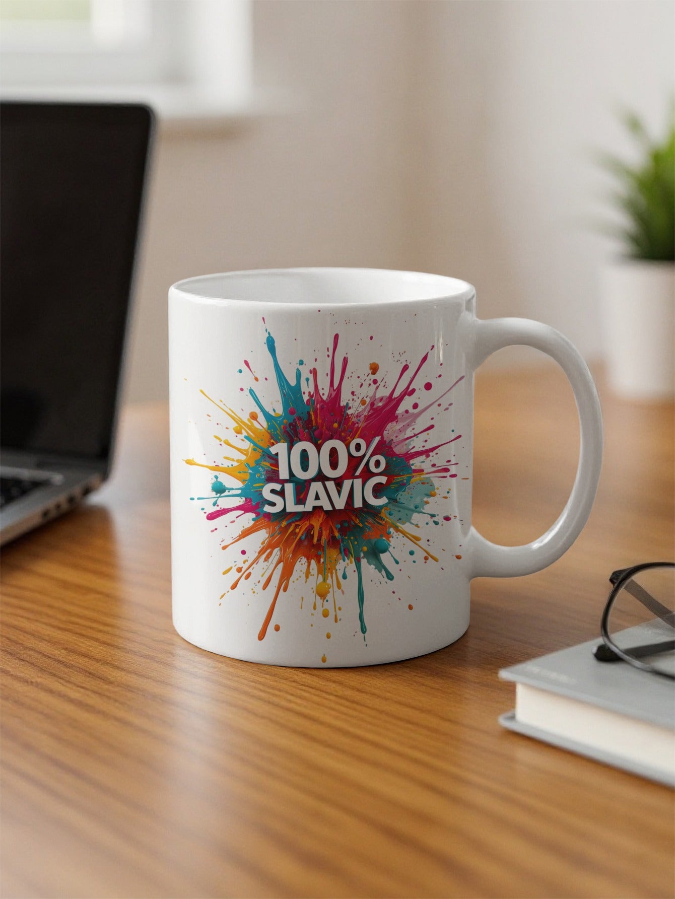 100% SLAVIC Colorful Paint Splatter White Mug product type