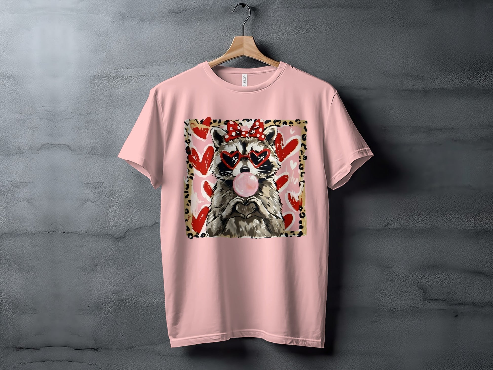 Cute Raccoon and Hearts Graphic Design T-shirt