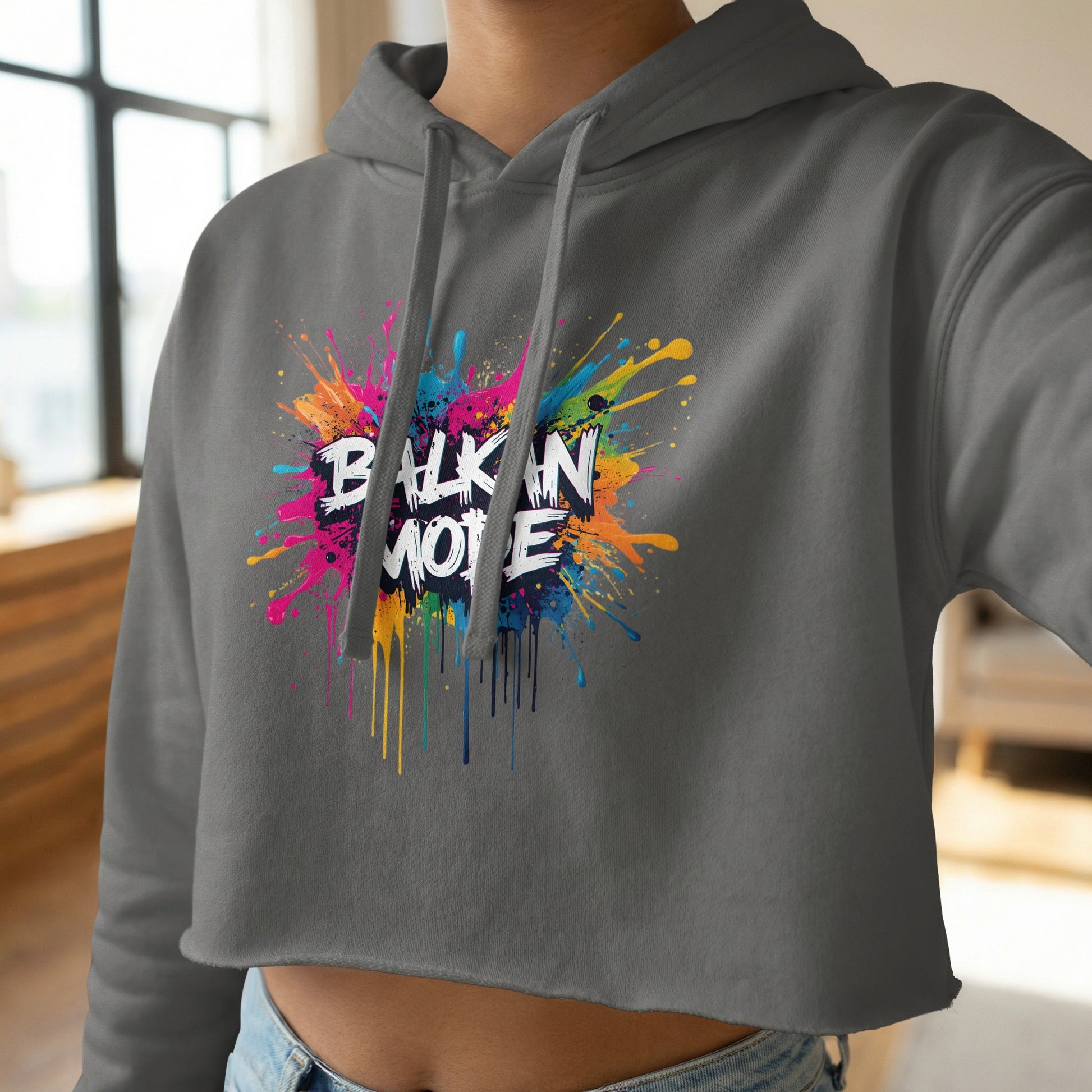 Balkan Mode Colorful Splatters Drips Cropped Hoodie product type